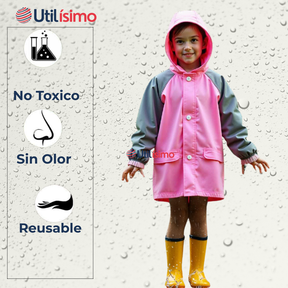 Poncho Niña Impermeable  Rosado