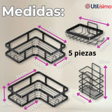 Set Organizador Esquinero Baño 5 Piezas Acero Inoxidable Instalación Adhesiva