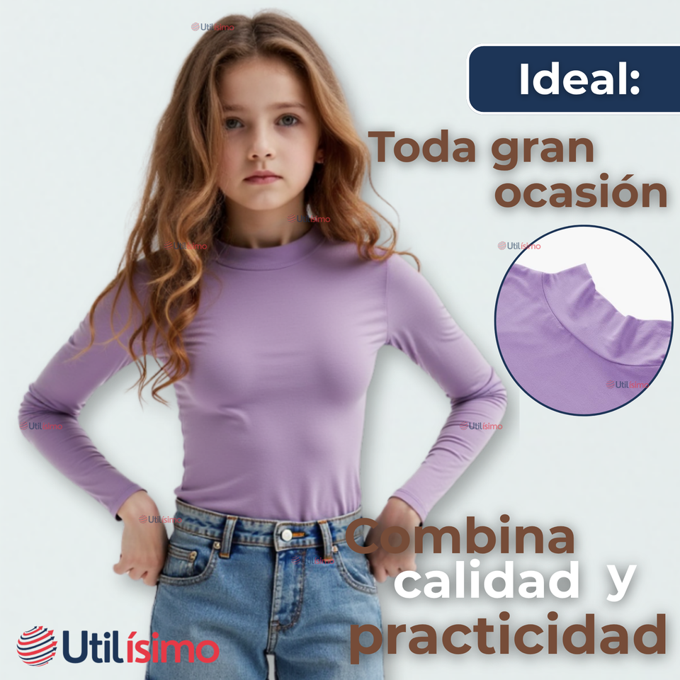 Pack 3 Camiseta Niña Juvenil Primera Capa Bambú Invierno Cuello Beatle Polera