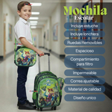 Mochila Escolar Zootopia Con Ruedas Desmontables + Estuche + Lonchera Niño Poliéster