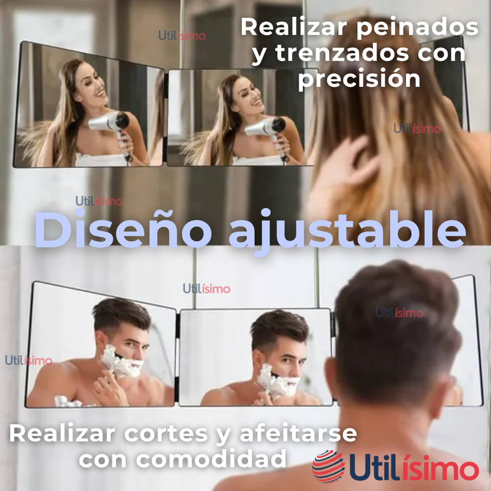 Espejo De 3 Vías De Corte De Pelo Triple De 360° Con Ganchos