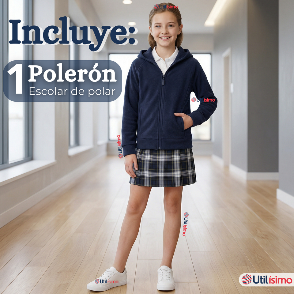 Polerón Escolar Polar Con Capucha Niña Unisex Azul 5 a 12 años