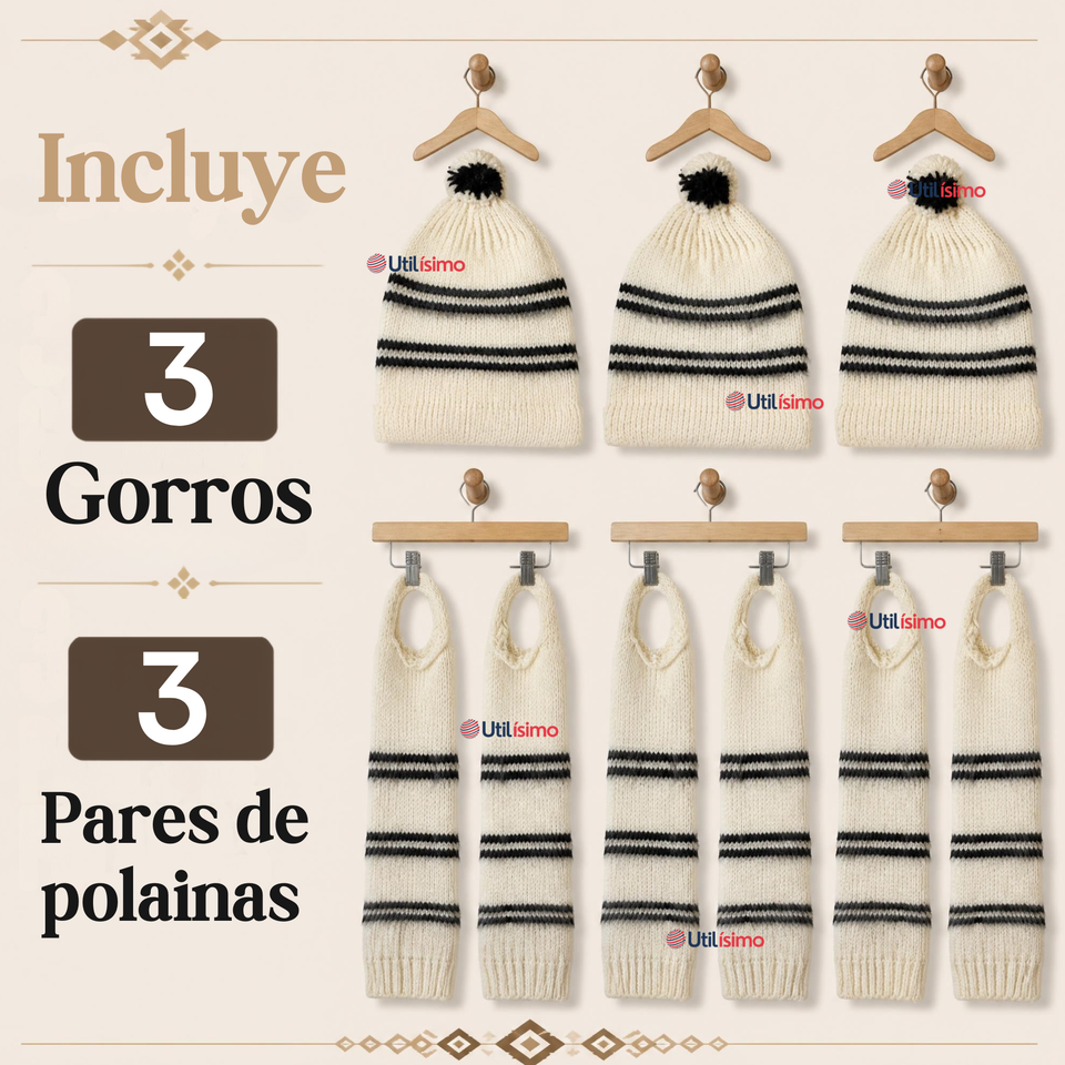 Pack 3 Set Chilote De Gorro Polainas Tipico Niño Fiestas Patrias