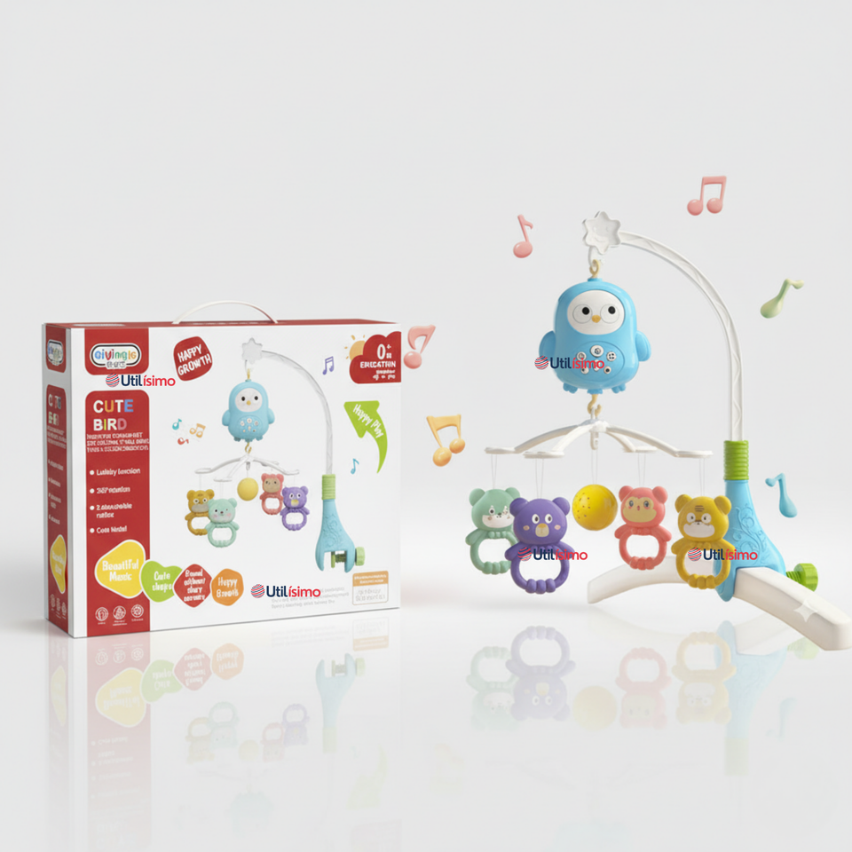 Móvil Sonajero Giratorio Musical Bebé Niño Azul