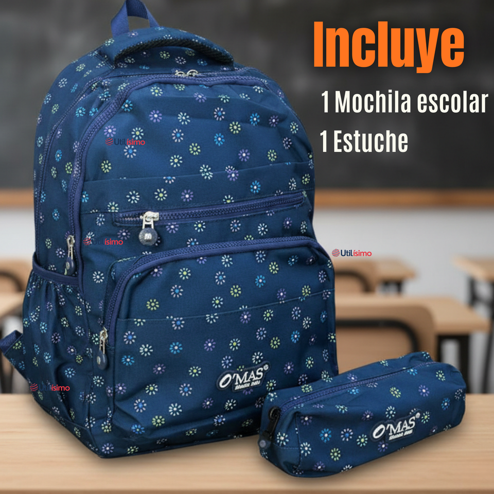 Mochila Escolar Con Estuche 46cm Poliéster Impermeable Niña Juvenil
