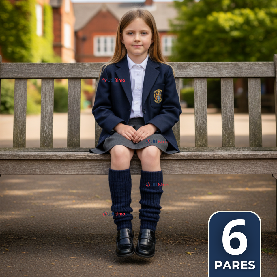 Pack 6 Polainas Escolares Invierno Abrigadoras Niña Azul Acrílico