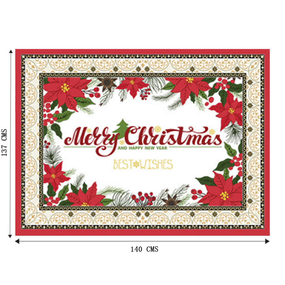 Mantel Navidad Merry Christmas Flores Rojas Poliéster 137x140cm