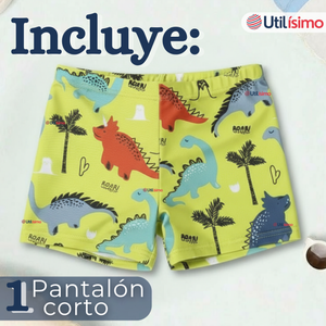 Short De Playa Para Niños Traje De Baño Pantalón Corto Amarillo Dinosaurios