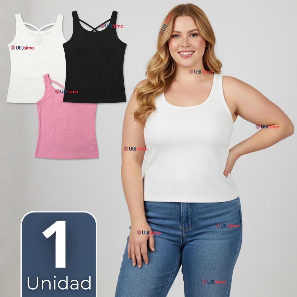 Camiseta Polera 100% Algodón Básicas Lisa Con Espalda Cruzada Mujer Colores Surtidos Peto