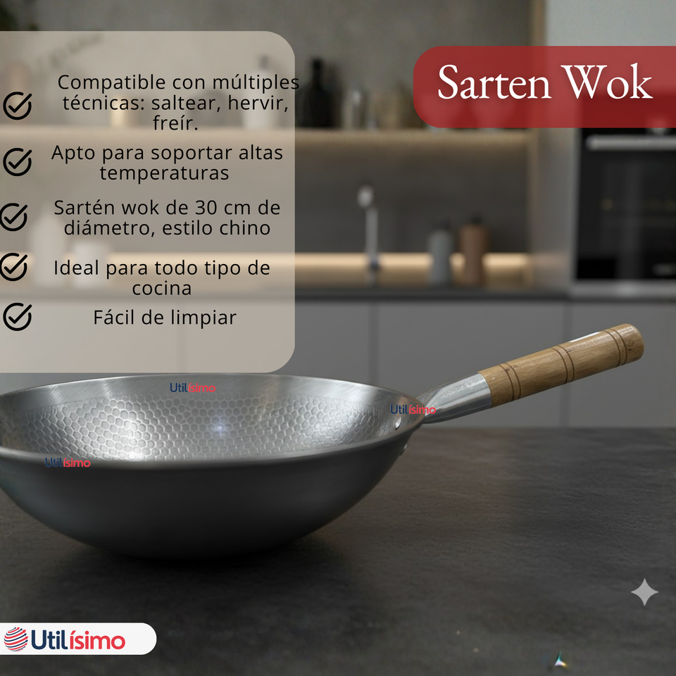 Sartén Wok Tradicional Chino De 37cm Acero Al Carbono