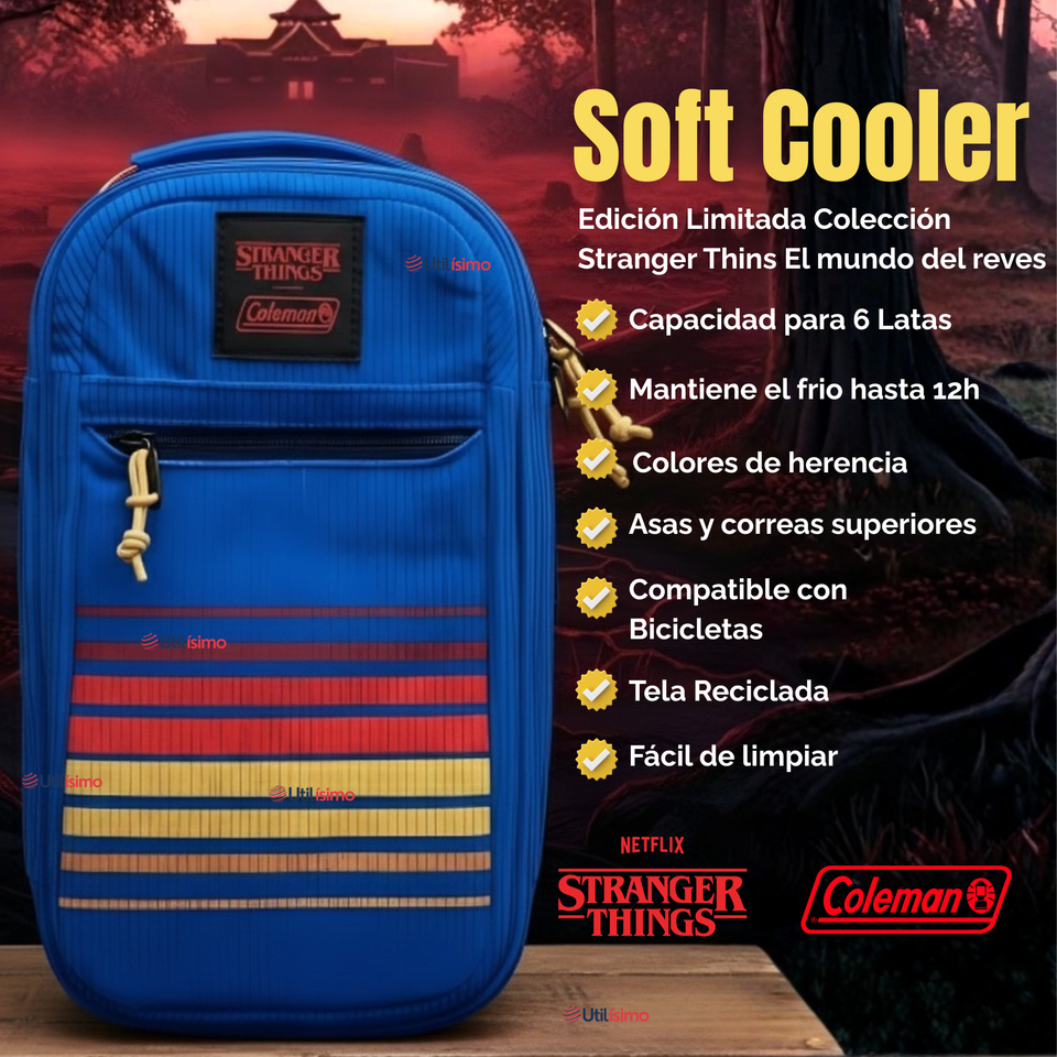 Soft Cooler Coleman Stranger Things™ 6 Latas Azul Bolso Mochila