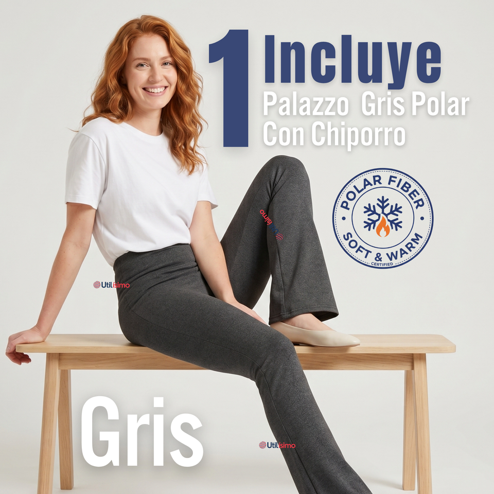 Calza Polar Con Chiporro Palazzo Mujer Elasticada Térmica Gris Oscuro
