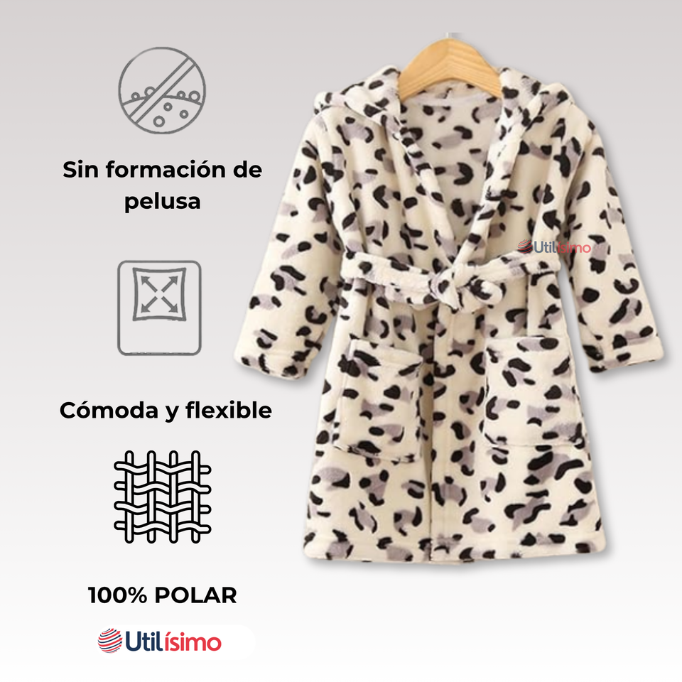 Batas De Baño Con Capucha Y Bolsillos Niño Y Niña Polar Animal Print