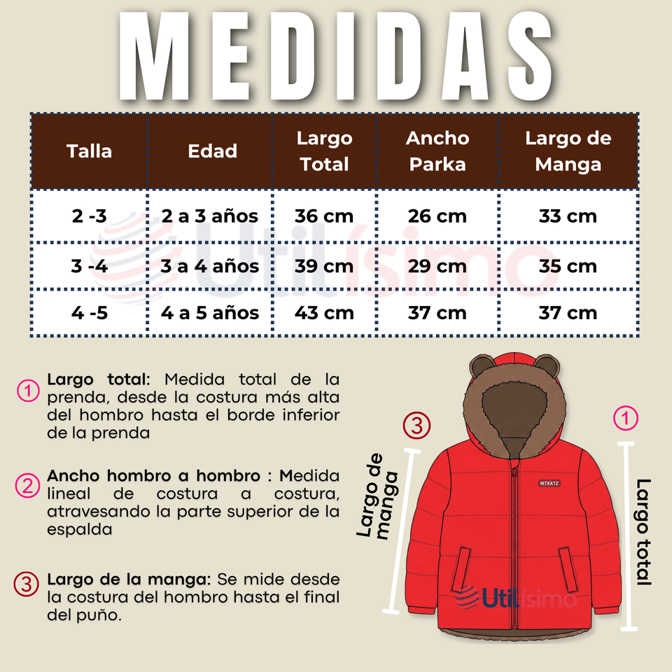 Parka Osito Con Capucha Manga Larga Rojo Niño Infantil