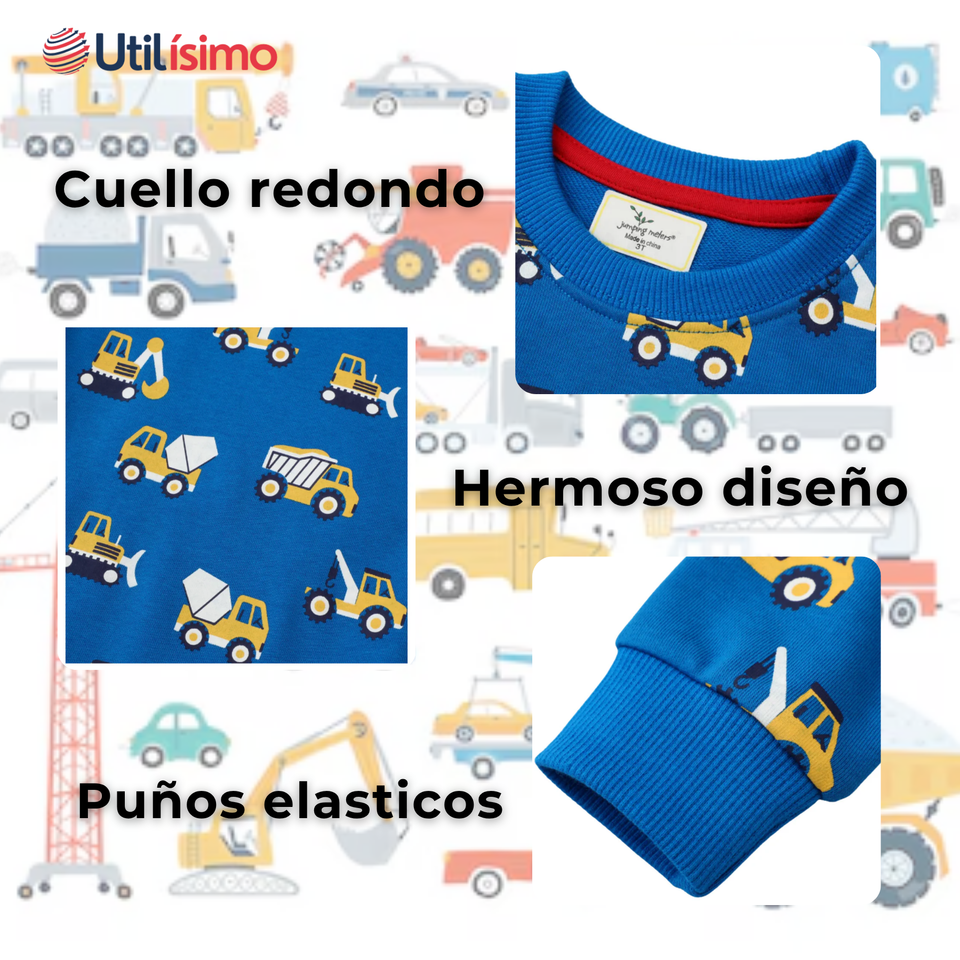 Polerón Algodón Cuello Redondo Niño Azul Claro Grúa