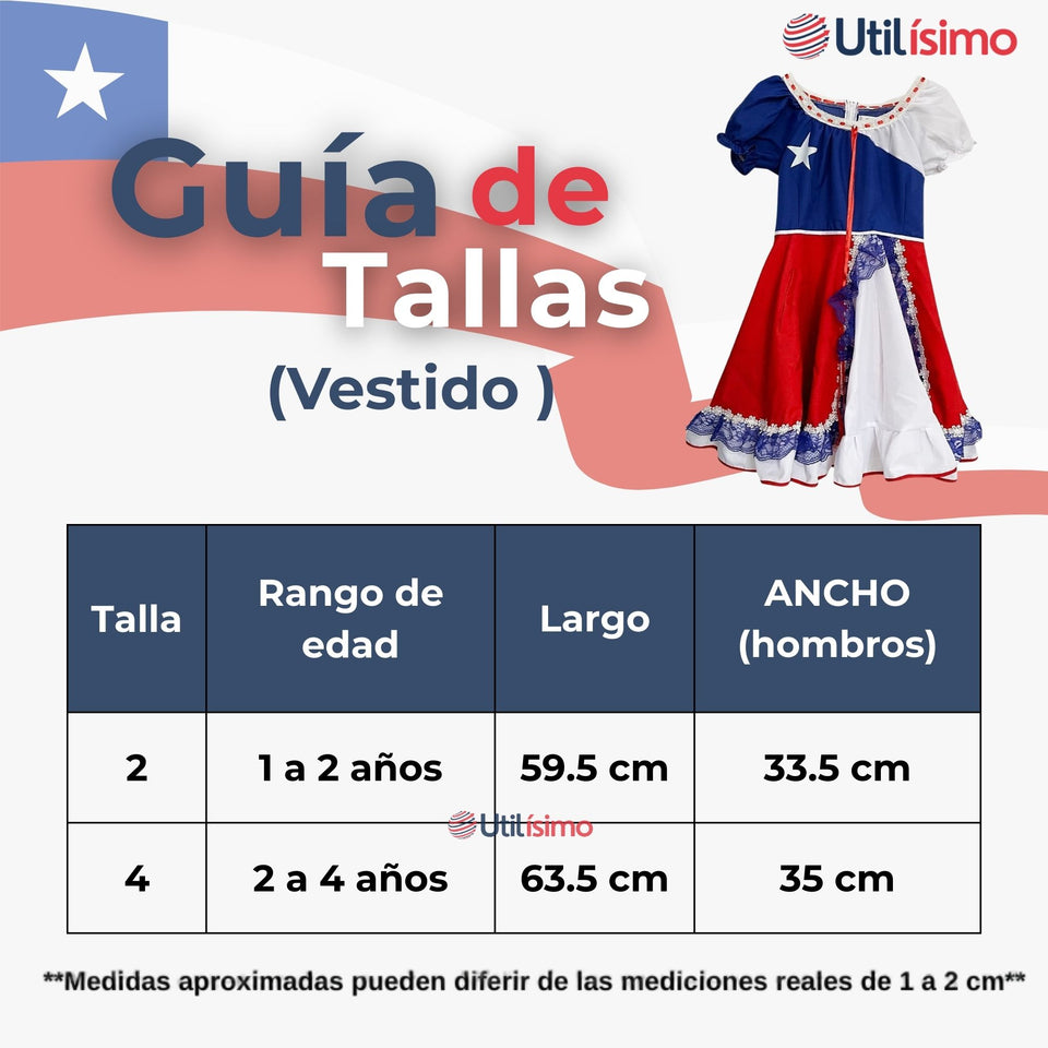 Vestido Huasa Niña Bandera Chilena Fiestas Patrias