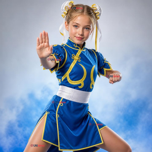 Disfraz Chun-Li Azul Completo Street Fighter Cosplay Juvenil