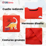 Polerón Algodón Cuello Redondo Niño Naranja Dinosaurio
