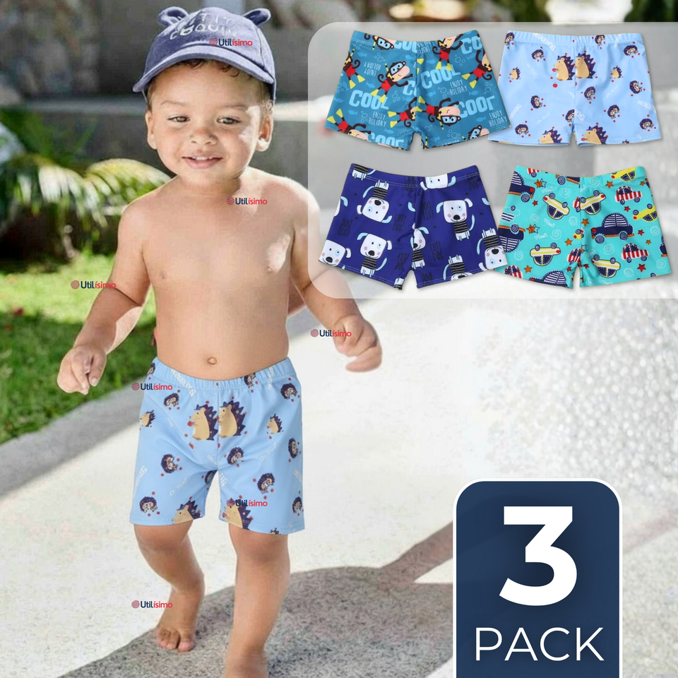 Pack 3 Shorts De Playa Para Niños Traje De Baño Pantalón Corto Diseños Surtidos