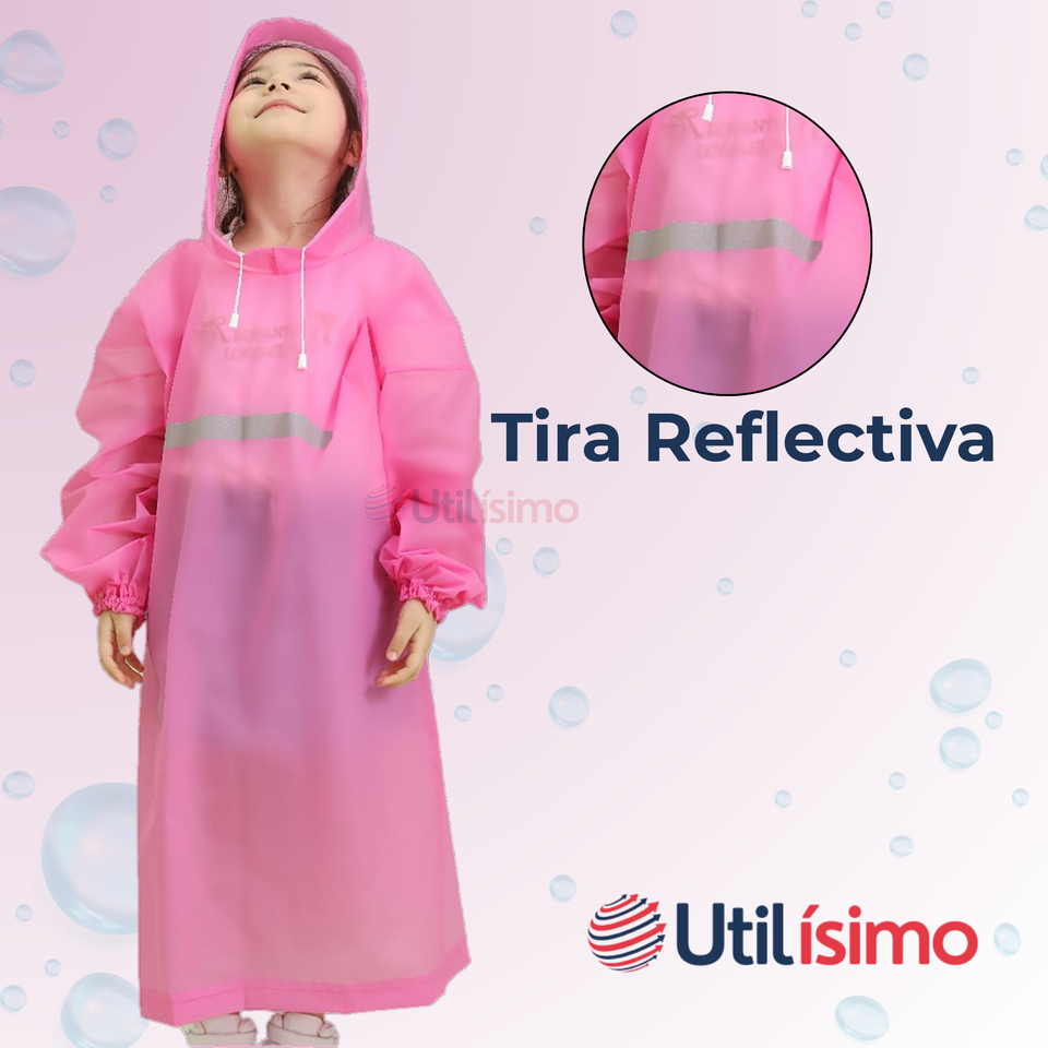 Poncho Impermeable Niña Tiras reflectantes Rosado