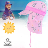 Gorro para el Sol con Solapas Protección UV Niñas de 1 a 10 Años Rosa Conejito