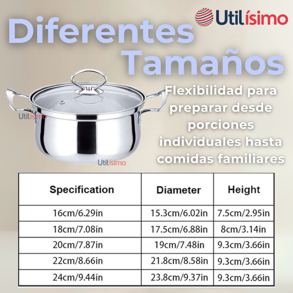 Mini Batería de Cocina 10 Piezas de Acero Inoxidable con Tapa de Vidrio Templado