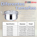 Mini Batería de Cocina 10 Piezas de Acero Inoxidable con Tapa de Vidrio Templado