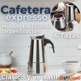 Cafetera Italiana Expresso 500ml 6 Tazas Acero Inoxidable Plateado