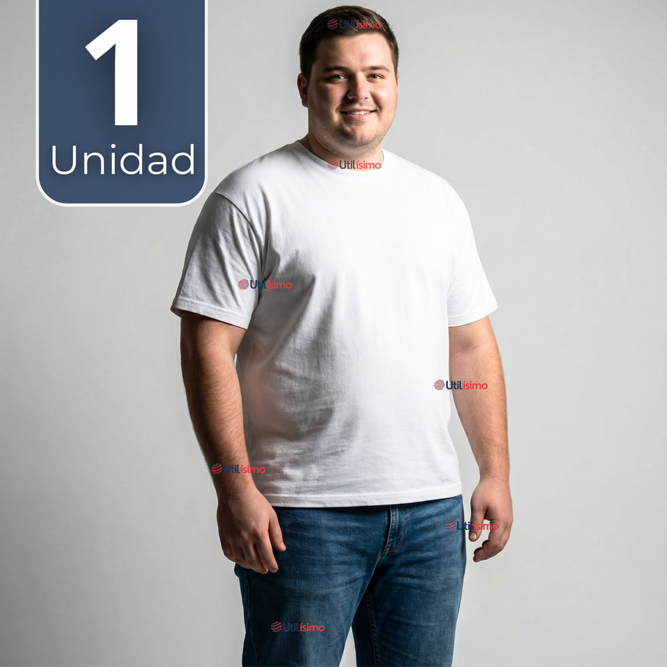 Camiseta Polera 100% Algodón Básica Lisa Elástica Hombre Blanco