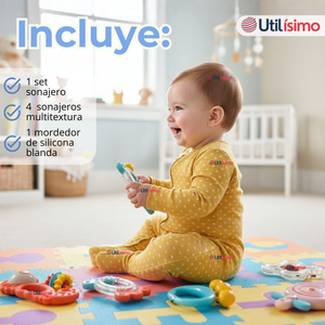 Set 4 Sonajeros Y 1 Mordedor Juguetes Sensoriales Montessori Multicolor Bebé Niño Niña