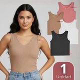 Camiseta Polera Sin Mangas Tela Acanalada Algodón Mujer Colores Surtidos
