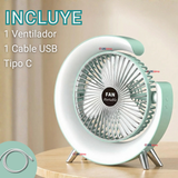 Mini Ventilador Portátil De Mesa Con Luz Led Recargable USB Verde Agua