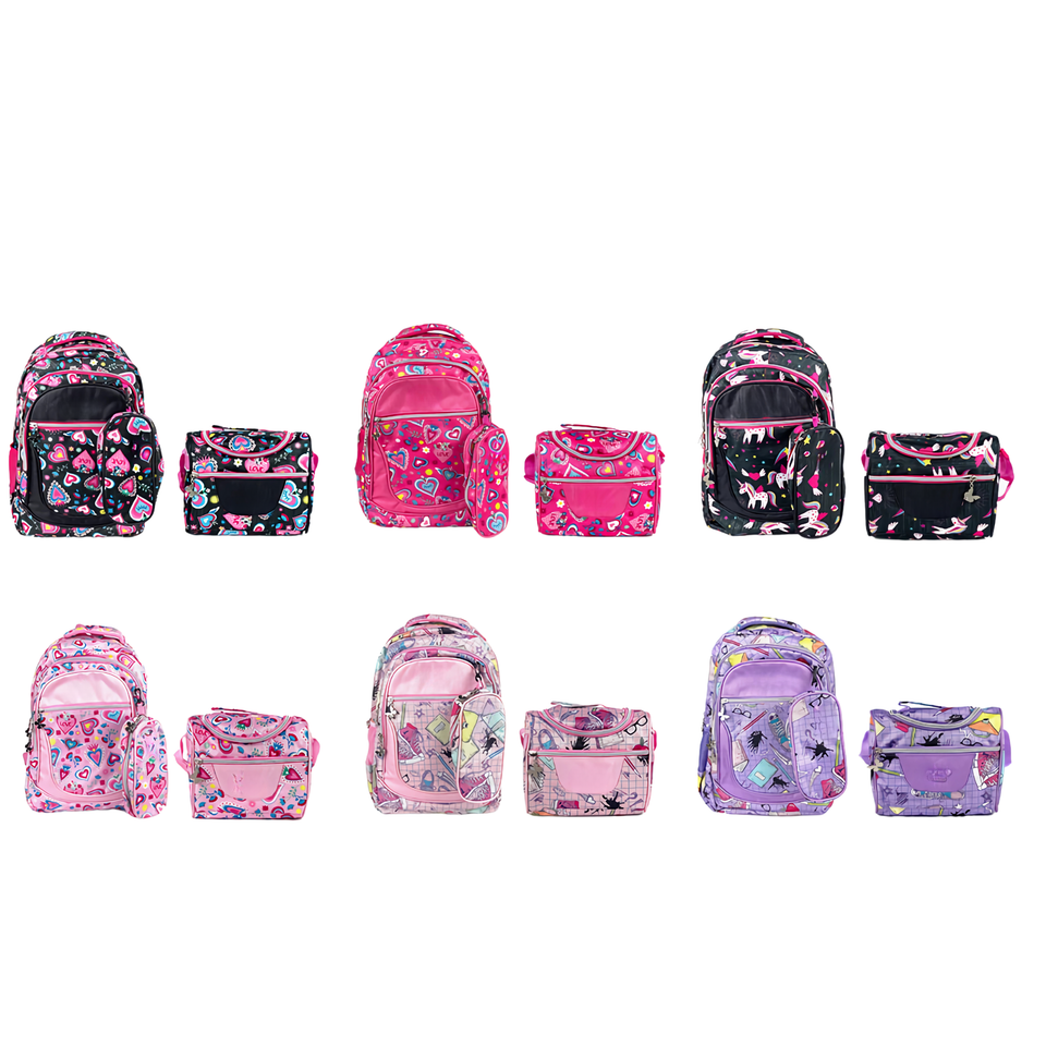 Mochila Con Lonchera Y Estuche 45CM Diseño Estampado Niña