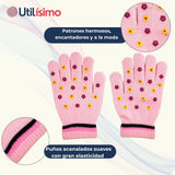 Guantes 14cm Lana Acrílica Niña Estampado Flores Colores Surtidos