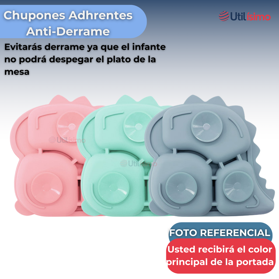 Set De Alimentación Bebé Silicona 5 Piezas Dinosaurio Libre BPA