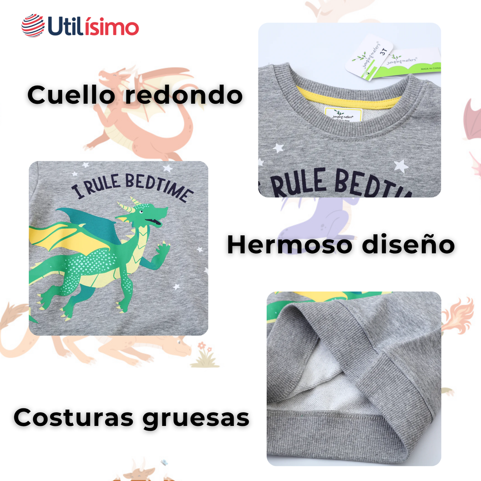Polerón Algodón Cuello Redondo Niño Gris Dragon