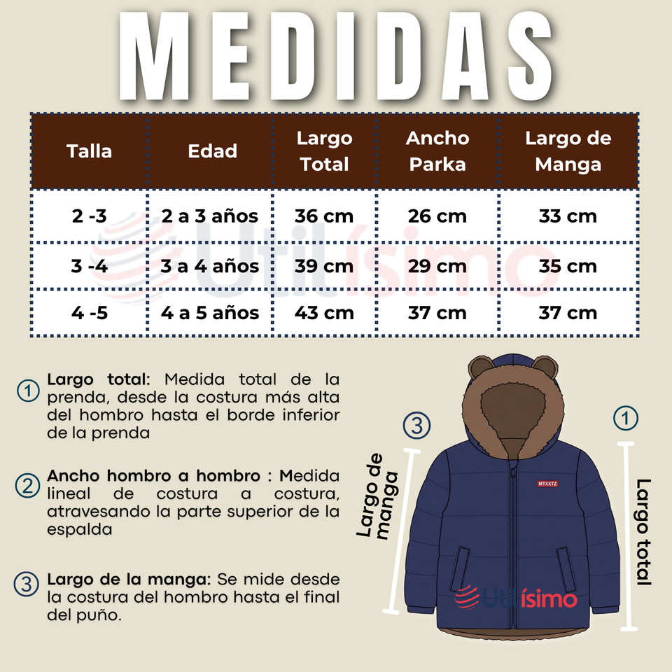 Parka Osito Con Capucha Manga Larga Azul Niño Infantil