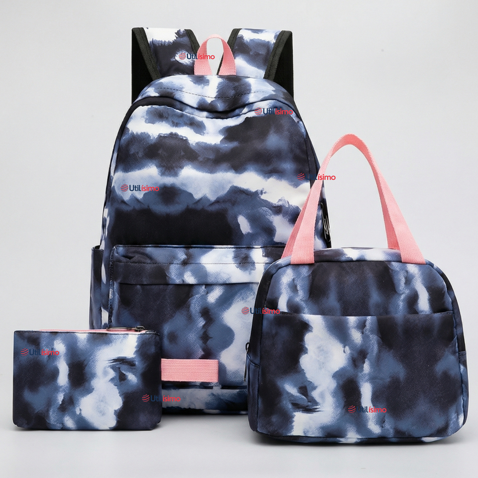 Mochila Escolar + Estuche + Lonchera 43cm Tela Oxford Azul Oscuro Niña