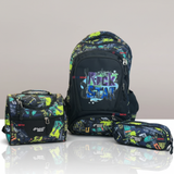 Mochila Escolar Kit Con Estuche y Lonchera 43cm Tela Oxford Rock Star Niño