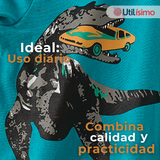 Polera Manga Larga Niño 100% Algodón Dinosaurio Verde Camiseta