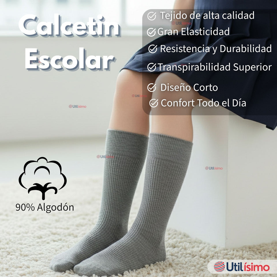 Pack 6 Calcetínes Escolares Corto Algodón Gris Niño y Niña