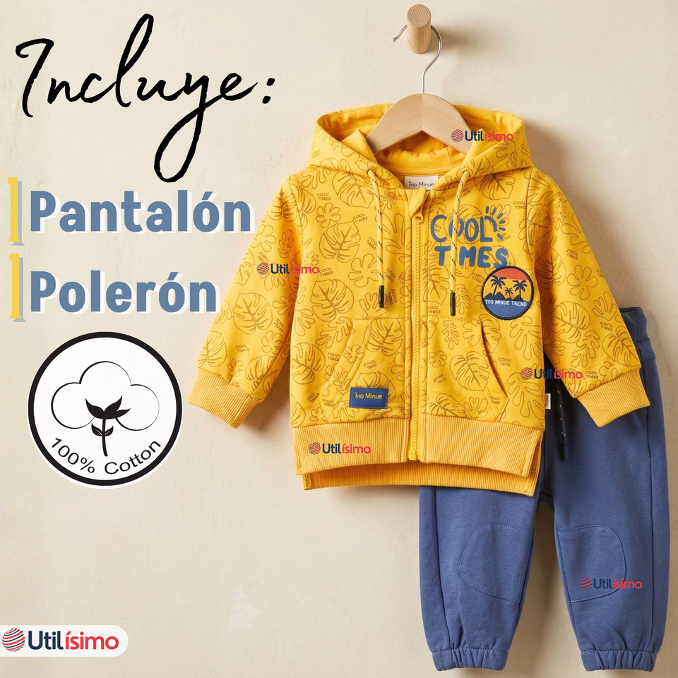 Conjunto 2 Piezas Buzo Pantalón Y Polerón De Algodón Amarillo Bebé Niño