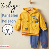 Conjunto 2 Piezas Buzo Pantalón Y Polerón De Algodón Amarillo Bebé Niño