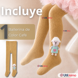 Panty 3D Osito Café Tejida Niña Ballerina 78% Algodón Premium