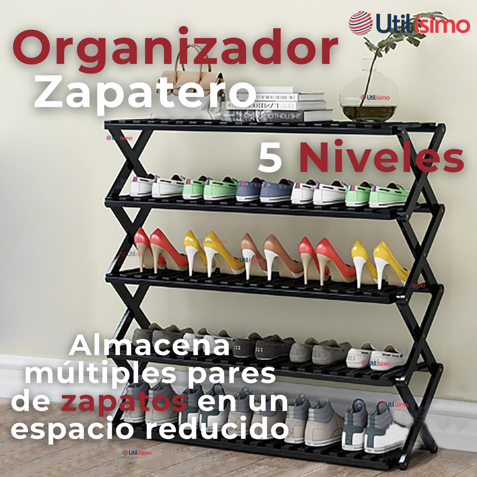 Zapatero Organizador 5 Niveles Desmontable Resistente 65x42x20cm Negro