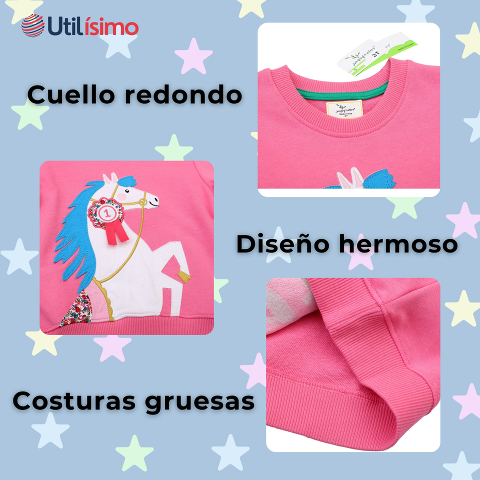 Polerón Cuello Redondo Niña Fucsia Unicornio