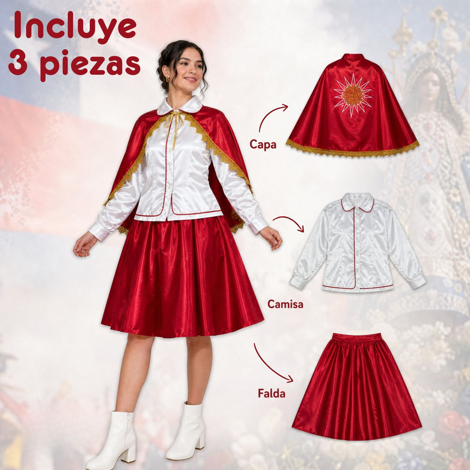 Traje Tirana Diablada Rojo 3 Piezas Mujer Adulta Baile Típico Fiestas Patrias