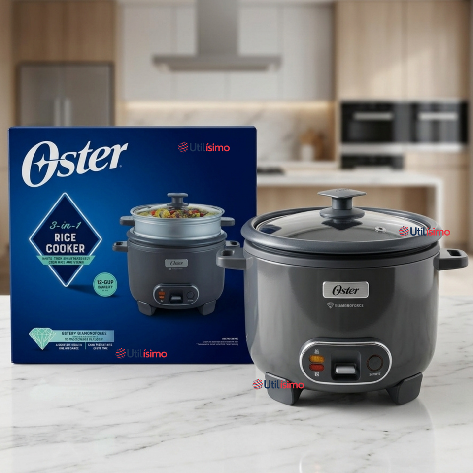 Oster Arrocera, 3 En 1, 12 Tazas Capacidad, Función Sofrito, Vaporera, Recubrimiento Antiadherente Oster DiamondForce,