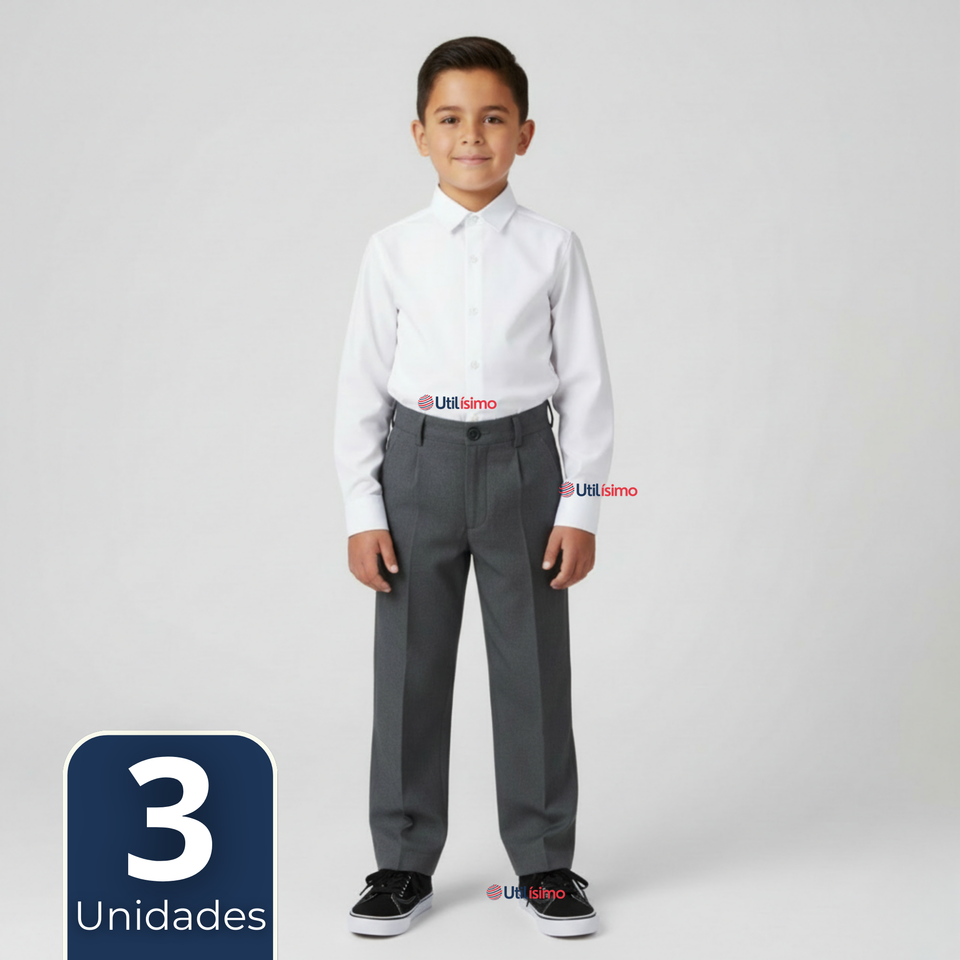 Pack 3 Pantalón Escolar Colegio Clásico Niño Gris