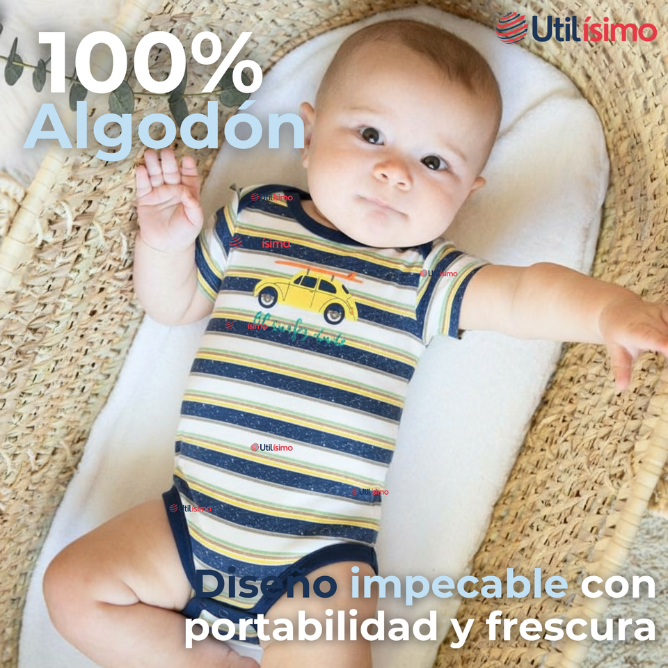 Pack 5 Bodys Niño Manga Corta Tedmimak 100% Algodón Baby on Board